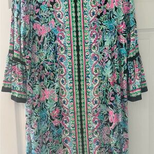 Lilly Pulitzer feminine Multicolor Floral Dress with flowy sleeves.